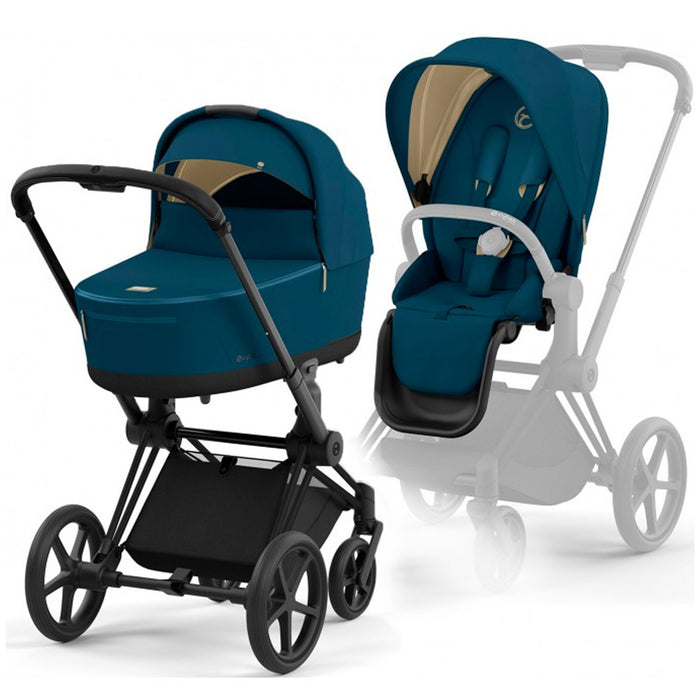 TRIO Passeggino Cybex  PRIAM + Navicella RIVER BLUE Extra Cittadino EXPO + Ovetto Cloud nero