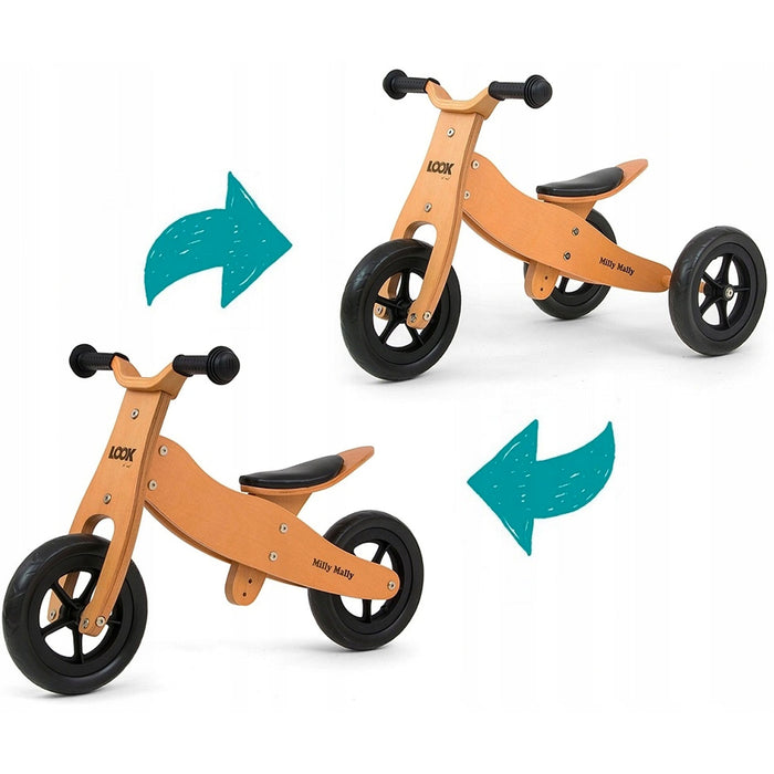 TRICICLO & BICI Senza Pedali 2-in-1 Cavalcabile in Legno per l'Equilibrio