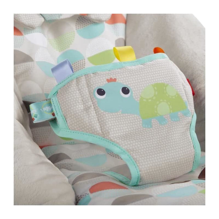 Bright Starts Seggiolino Vibrante Rilassante per Neonati - Taggies, Musica, Barra Giocattoli Rimovibile, 0-6 Mesi Fino a 9 kg (Happy Safari)