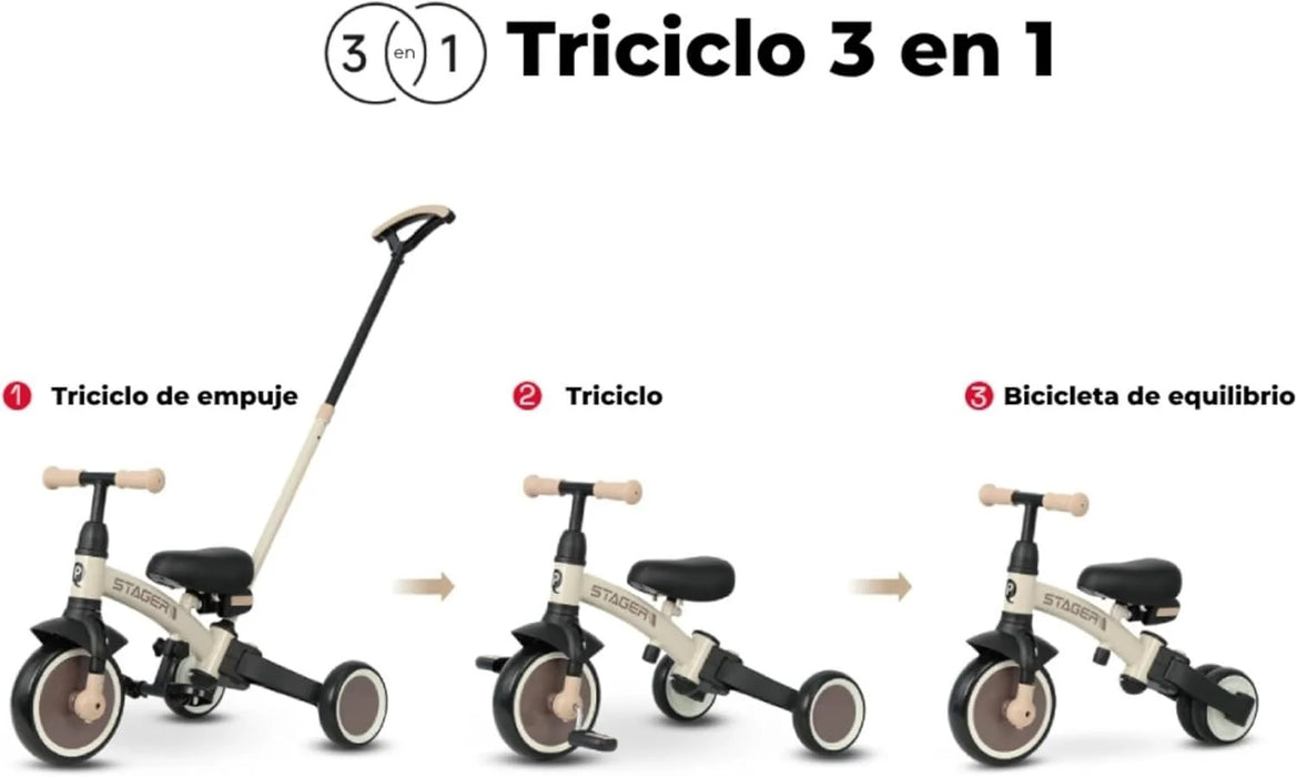 Qplay Triciclo Evolutivo Trike Stager | Bicicletta di equilibrio 2 in 1 con barra di spinta per neonati e bambini piccoli | Ideale da 1 a 4 anni