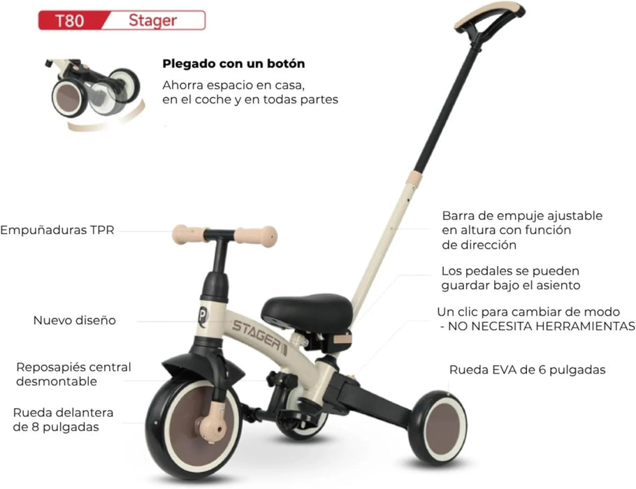 Qplay Triciclo Evolutivo Trike Stager | Bicicletta di equilibrio 2 in 1 con barra di spinta per neonati e bambini piccoli | Ideale da 1 a 4 anni