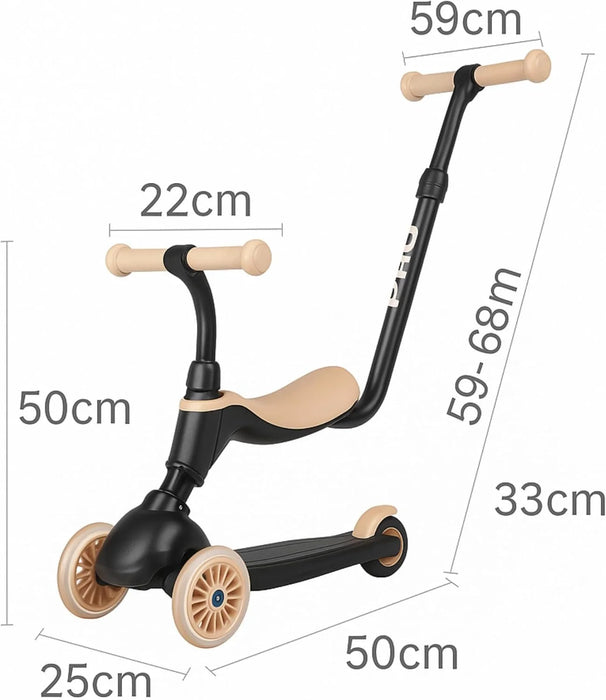 Qplay SEMA Monopattino 3 in 1 per bambini, Monopattino evolutivo, Modalità a spinta del genitore, Manubrio Regolabile, Ruote in Gomma, Freno Posteriore, 36-72 Mesi