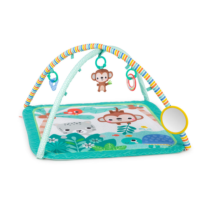 Bright Starts, Palestrina multiattivita' Palm Party, 4 giocattoli inclusi, arco giochi amovibile, 3 modalita' di gioco, leggera e da trasportare, Dal neonato in su