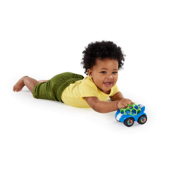 Bright Starts Oball Easy Grasp Rattle & Roll Giocattolo sportivo per auto BPA-Free per bambini che gattonano, 1 confezione, a partire dai 3 mesi, blu/verde