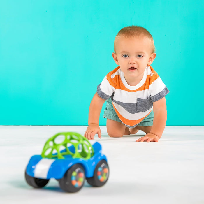Bright Starts Oball Easy Grasp Rattle & Roll Giocattolo sportivo per auto BPA-Free per bambini che gattonano, 1 confezione, a partire dai 3 mesi, blu/verde