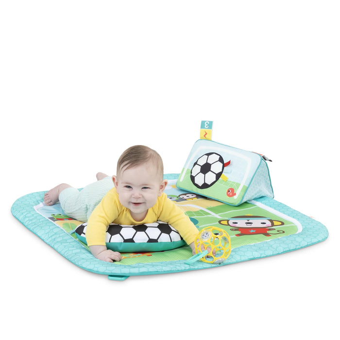 Bright Starts, Palestra Attività a Tema Calcio Oball, 4 Modalità di Gioco: Tappetino Lavabile con Cuscino per Pancia, Arco Removibile, Luci e 30+ Melodie, Unisex, 0+ Mesi