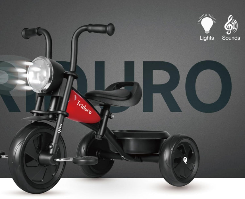 Qplay Triciclo Triduro | Triciclo Classico per bambini QPLAY Triduro a Motocicletta, Sella Regolabile, 12-48 Mesi, maniglie antiscivolo, stabile ed elegante, portata 25 kgi | Ideale da 1 a 4 anni
