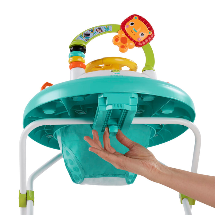 Bright Starts, Girello Pieghevole per Bambini, Primi Passi, Giggling Safari, Divertente e Colorato Abaco, Regolabile in Altezza, Sedile Rimovibile, Lavabile in Lavatrice, a Partire da 6 Mesi+