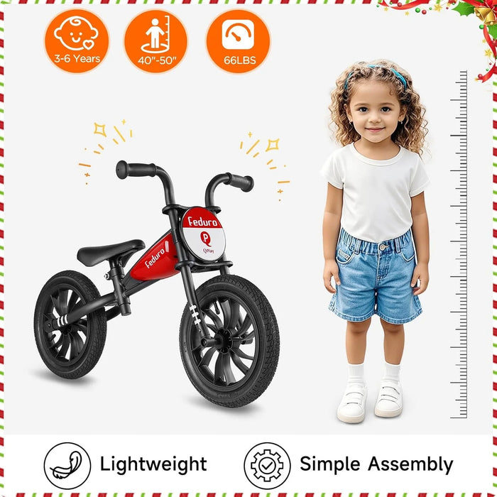 QPLAY Bici per bambini  dai 3 ai 6 anni, bici a spinta da 30,5 cm, senza pedale, con sedile regolabile, idea regalo giocattolo