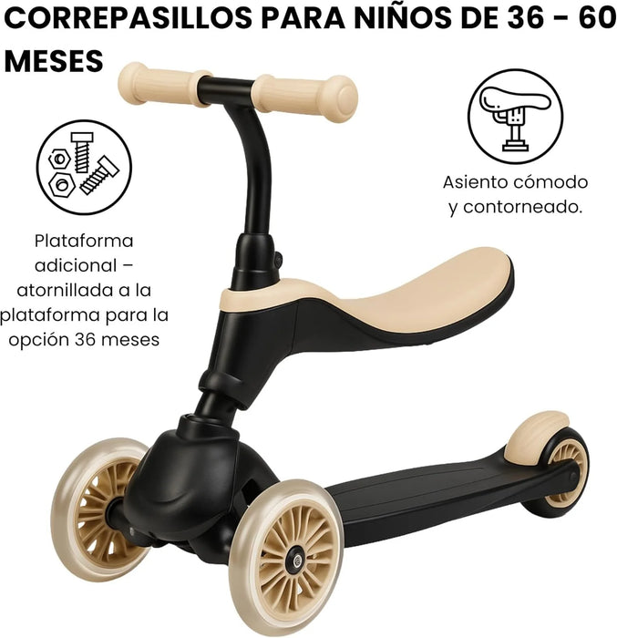 Qplay SEMA Monopattino 3 in 1 per bambini, Monopattino evolutivo, Modalità a spinta del genitore, Manubrio Regolabile, Ruote in Gomma, Freno Posteriore, 36-72 Mesi
