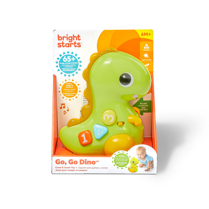 Bright Starts Go, Go, Dino Gattona e Conta, Giocattolo per Neonati - rotola, Si Illumina, Suona la Musica e Altro Ancora, dai 6 Mesi in su.