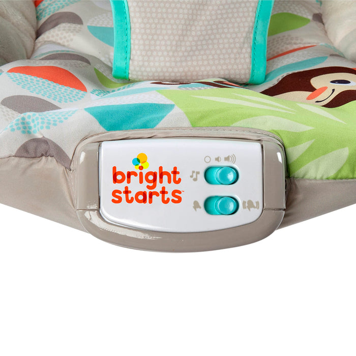 Bright Starts Seggiolino Vibrante Rilassante per Neonati - Taggies, Musica, Barra Giocattoli Rimovibile, 0-6 Mesi Fino a 9 kg (Happy Safari)