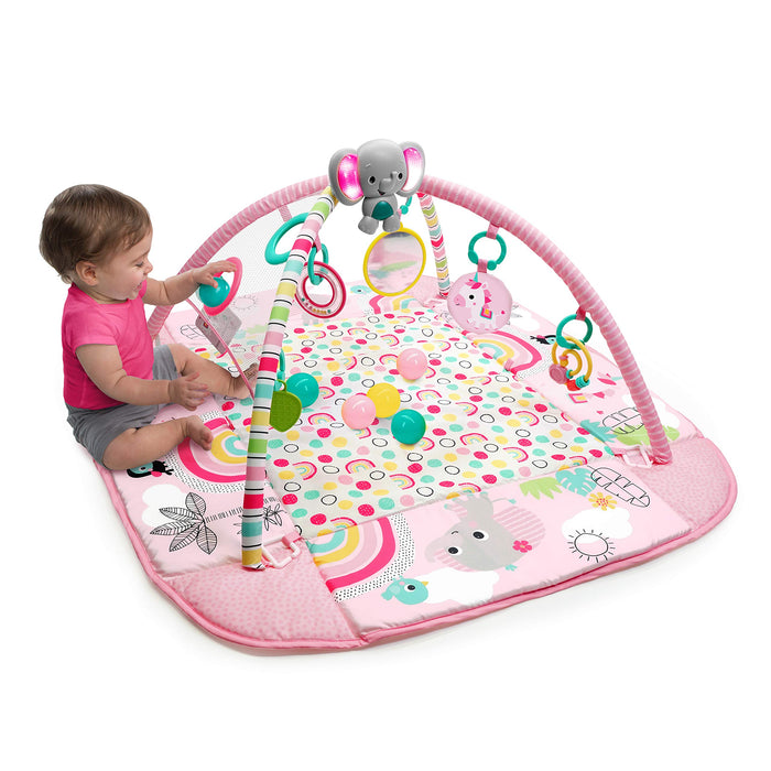 Bright Starts, Palestra di Attività Evolutiva 5in1 - 40 palline, Arco di Gioco, 7 Giocattoli Rimovibili, 20+ Min di Luci e musica, Sviluppo Motorio, da neonato a bambino - Totally Tropical
