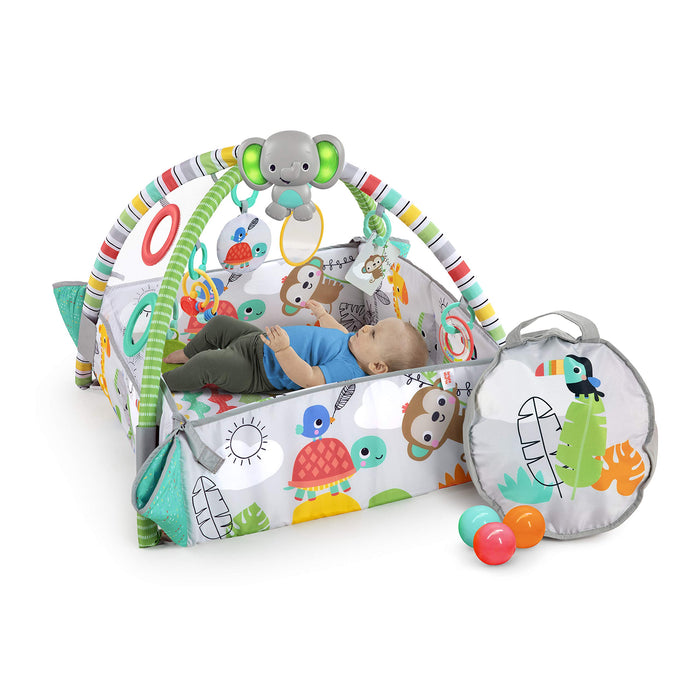 Bright Starts, Palestra di Attività Evolutiva 5in1 - 40 palline, Arco di Gioco, 7 Giocattoli Rimovibili, 20+ Min di Luci e musica, Sviluppo Motorio, da neonato a bambino - Totally Tropical
