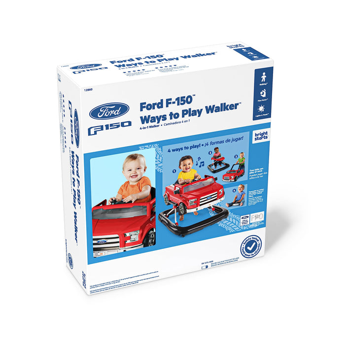 Bright Starts, Ford F-150 4 in 1 rosso, centro attività e girello per bambini con volante rimovibile, neonato, unisex, dai 6 mesi in su