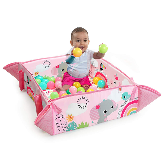 Bright Starts, Palestra di Attività Evolutiva 5in1 - 40 palline, Arco di Gioco, 7 Giocattoli Rimovibili, 20+ Min di Luci e musica, Sviluppo Motorio, da neonato a bambino - Totally Tropical