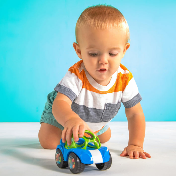 Bright Starts Oball Easy Grasp Rattle & Roll Giocattolo sportivo per auto BPA-Free per bambini che gattonano, 1 confezione, a partire dai 3 mesi, blu/verde