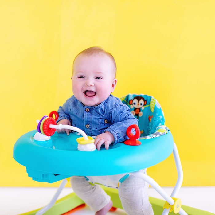Bright Starts, Girello Pieghevole per Bambini, Primi Passi, Giggling Safari, Divertente e Colorato Abaco, Regolabile in Altezza, Sedile Rimovibile, Lavabile in Lavatrice, a Partire da 6 Mesi+