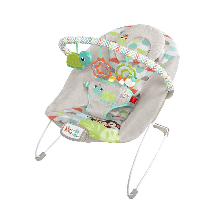 Bright Starts Seggiolino Vibrante Rilassante per Neonati - Taggies, Musica, Barra Giocattoli Rimovibile, 0-6 Mesi Fino a 9 kg (Happy Safari)
