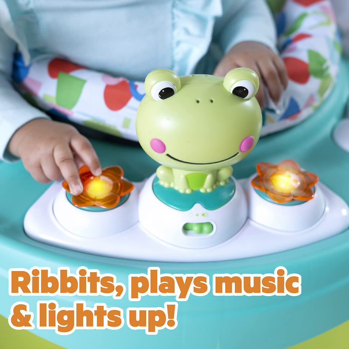 Bright Starts, Centro Attività e Tavolo 2in1 Bounce Bounce Playful Pond - 7 Giocattoli Interattivi, Suoni e Musica, Altezza Regolabile, Seduta Ruotabile a 360°, Verde, dai 6 Mesi +