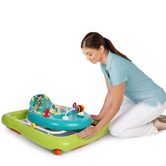 Bright Starts, Girello Pieghevole per Bambini, Primi Passi, Giggling Safari, Divertente e Colorato Abaco, Regolabile in Altezza, Sedile Rimovibile, Lavabile in Lavatrice, a Partire da 6 Mesi+