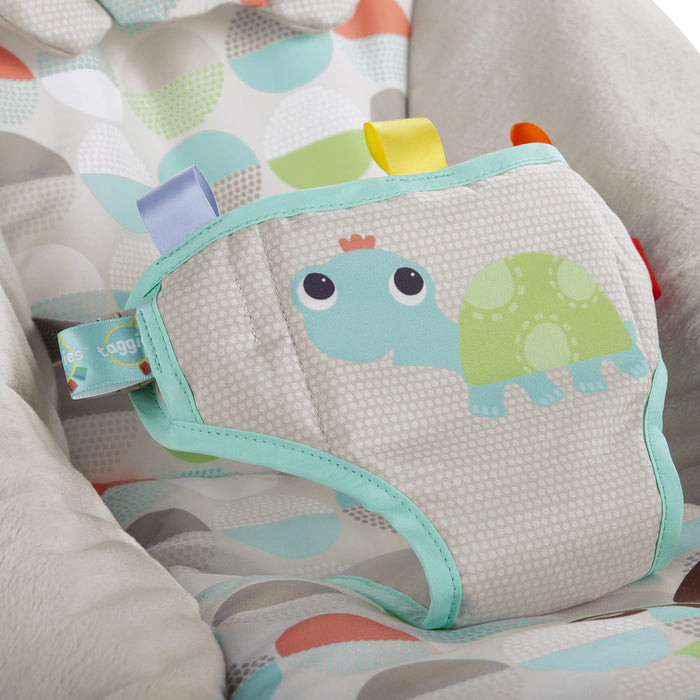 Bright Starts Seggiolino Vibrante Rilassante per Neonati - Taggies, Musica, Barra Giocattoli Rimovibile, 0-6 Mesi Fino a 9 kg (Happy Safari)