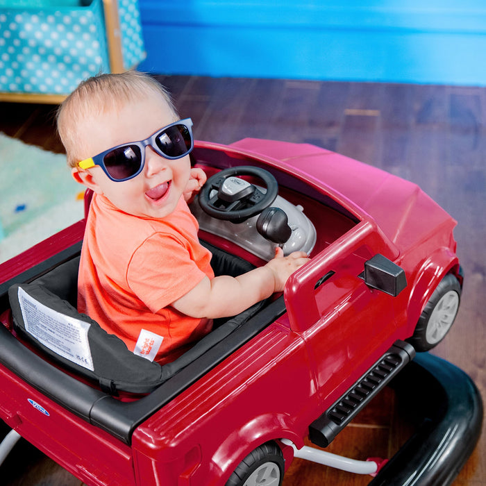 Bright Starts, Ford F-150 4 in 1 rosso, centro attività e girello per bambini con volante rimovibile, neonato, unisex, dai 6 mesi in su