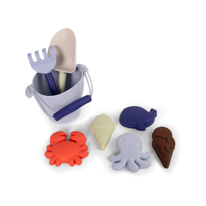 Set da Spiaggia in Silicone FILIBABBA con Secchiello, Paletta, Rastrello e Formine