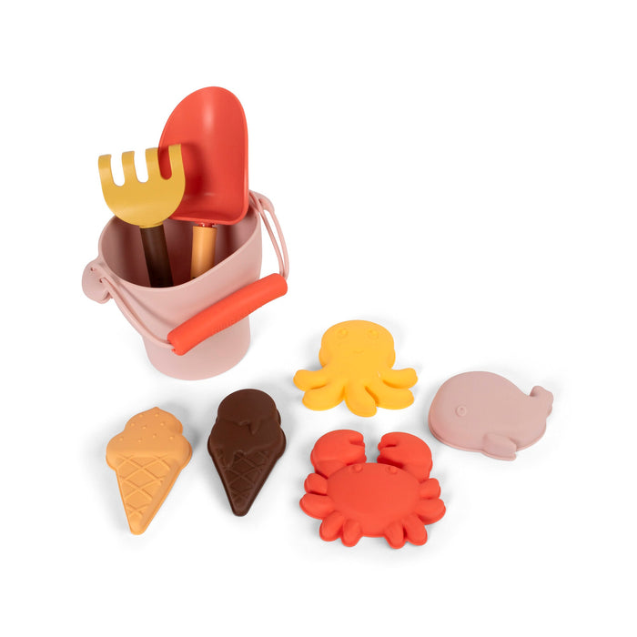 Set da Spiaggia in Silicone FILIBABBA con Secchiello, Paletta, Rastrello e Formine