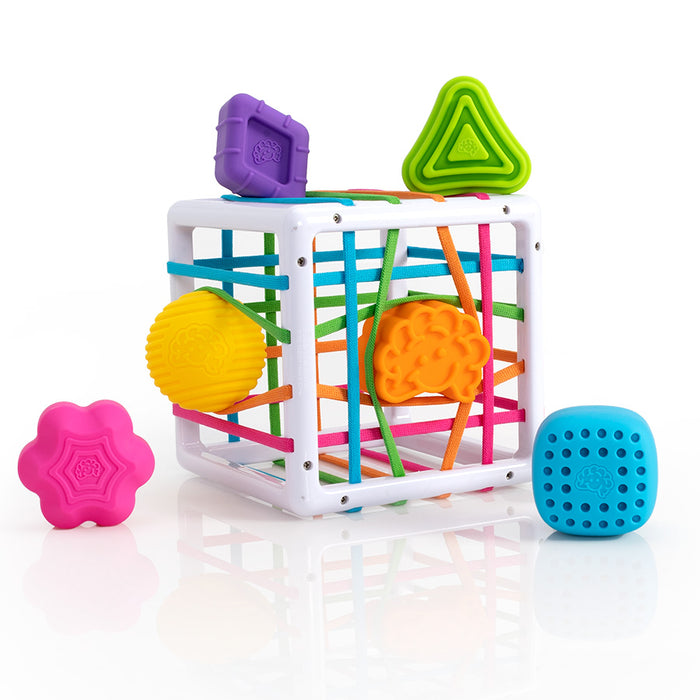 INNYBIN Inserisci & Rimuovi, cubo interattivo con elastici e forme in silicone, gioco montessori
