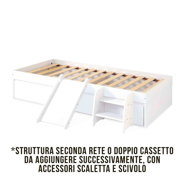 Lettino Montessoriano BIANCA con Casetta ALONDRA 90x190 cm a terra, si trasforma in letto da adulti!