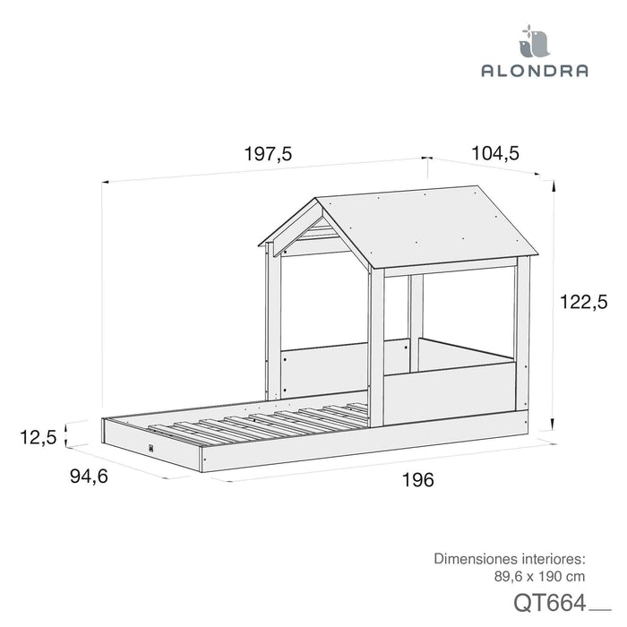 Lettino Montessoriano BIANCA con Casetta ALONDRA 90x190 cm a terra, si trasforma in letto da adulti!