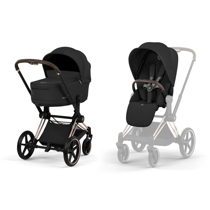TRIO Passeggino Cybex  PRIAM + Navicella Pieghevole + Ovetto Reclinabile Cloud T Plus, Extra Cittadino per tutti i terreni