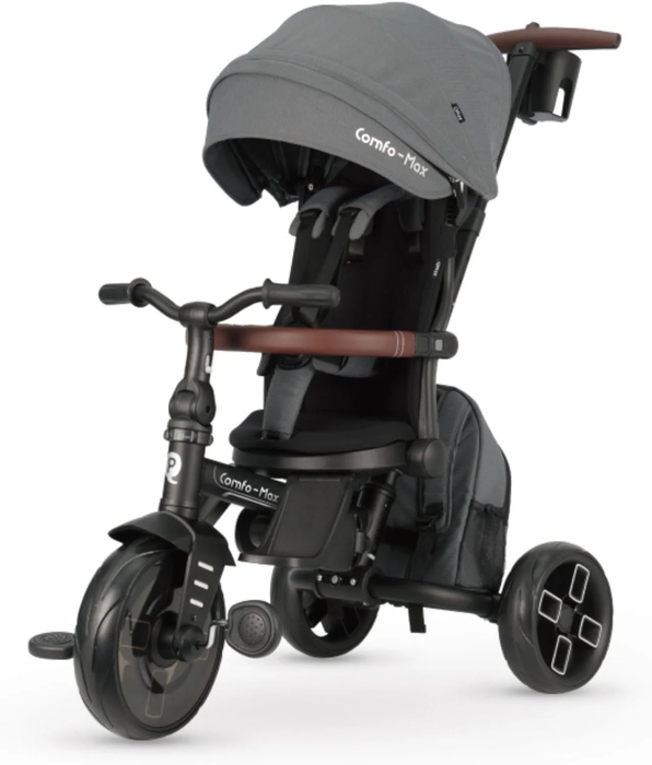 Triciclo evolutivo QPLAY Comfo Max 7 in 1 multi accessoriato, fronte strada e fronte mamma, reclinabile, adatto a bambini dai 10 ai 72 mesi, pieghevole, portata fino a 25 kg