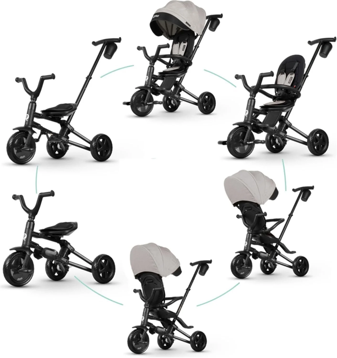 Triciclo Evolutivo QPLAY Nova Niello 6 in 1 Pieghevole, fronte strada e fronte mamma, reclinabile, adatto a bambini dai 10 ai 72 mesi, pieghevole, portata fino a 25 kg