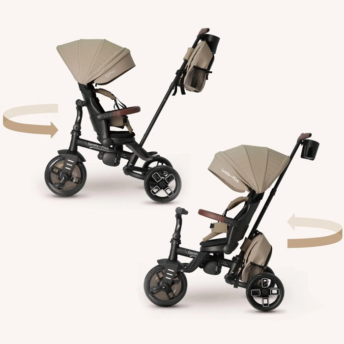 Triciclo evolutivo QPLAY Comfo Max 7 in 1 multi accessoriato, fronte strada e fronte mamma, reclinabile, adatto a bambini dai 10 ai 72 mesi, pieghevole, portata fino a 25 kg