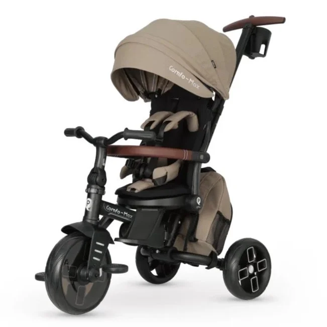 Triciclo evolutivo QPLAY Comfo Max 7 in 1 multi accessoriato, fronte strada e fronte mamma, reclinabile, adatto a bambini dai 10 ai 72 mesi, pieghevole, portata fino a 25 kg