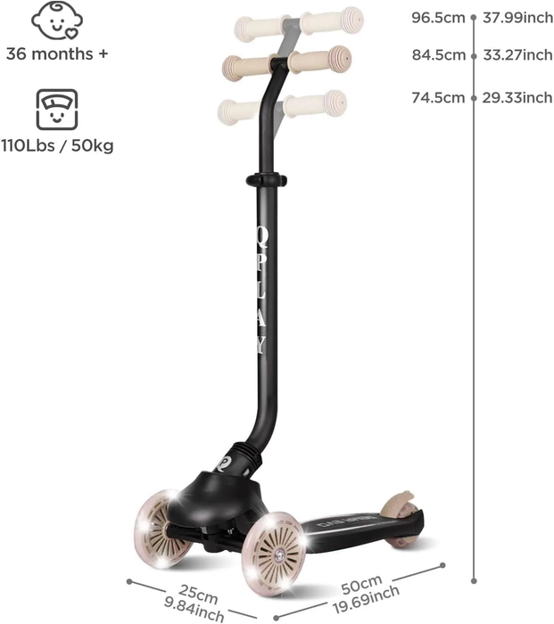 Monopattino QPLAY Sema Evo 6 in 1 con seduta, maniglione a spinta e luci a LED su ruote e pedana con funzionamento a dinamo, da 1 a 6 anni, portata massima 50 kg, pieghevole
