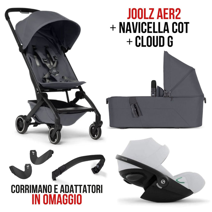 TRIO Joolz AER2 Passeggino + Navicella Stone Grey + Corrimano + Cloud G Fog Grey