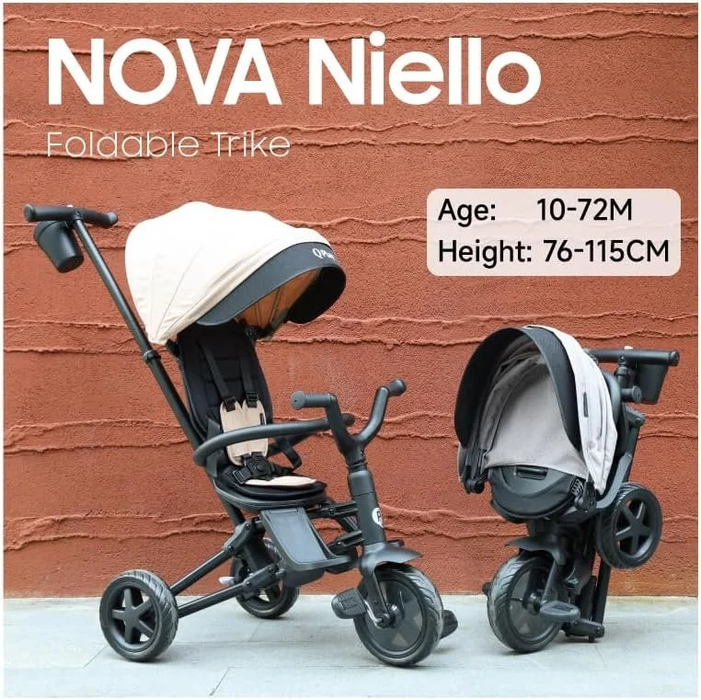 Triciclo Evolutivo QPLAY Nova Niello 6 in 1 Pieghevole, fronte strada e fronte mamma, reclinabile, adatto a bambini dai 10 ai 72 mesi, pieghevole, portata fino a 25 kg