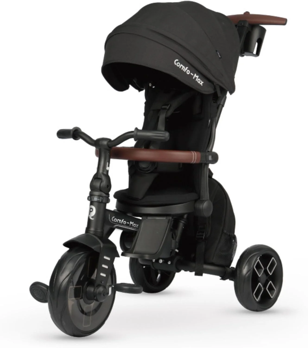 Triciclo evolutivo QPLAY Comfo Max 7 in 1 multi accessoriato, fronte strada e fronte mamma, reclinabile, adatto a bambini dai 10 ai 72 mesi, pieghevole, portata fino a 25 kg