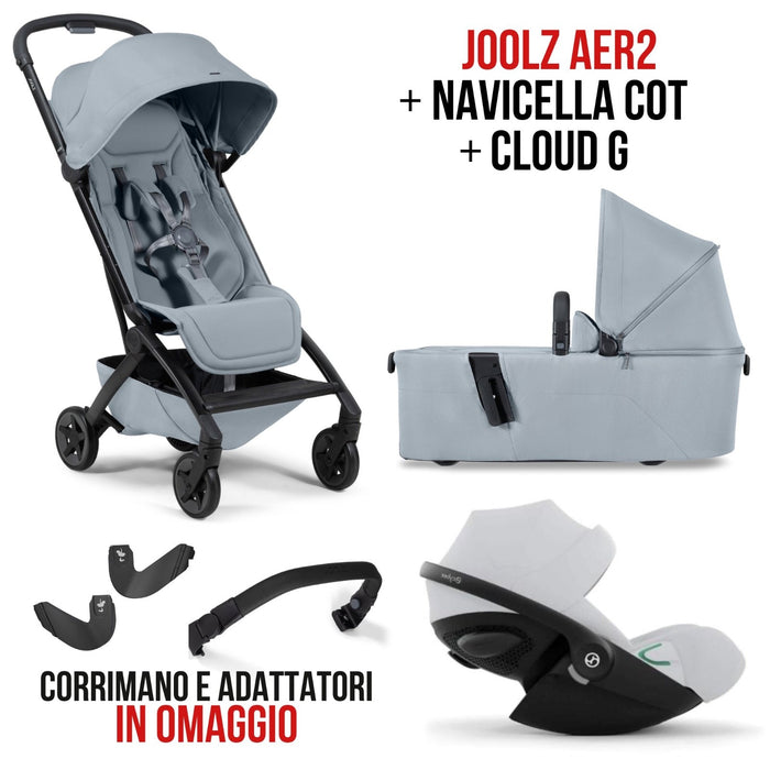 TRIO Joolz AER2 Passeggino + Navicella Pieghevole Pebble Grey | Leggero, Compatto, da Nascita a 22 kg