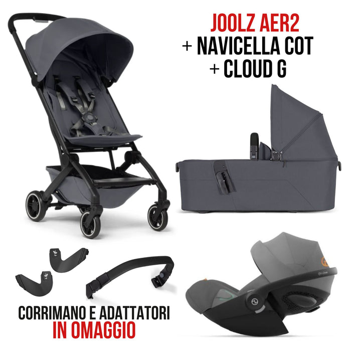 TRIO Joolz AER2 Passeggino + Navicella Pieghevole | Leggero, Compatto, da Nascita a 22 kg, con Ovetto reclinabile CLOUD