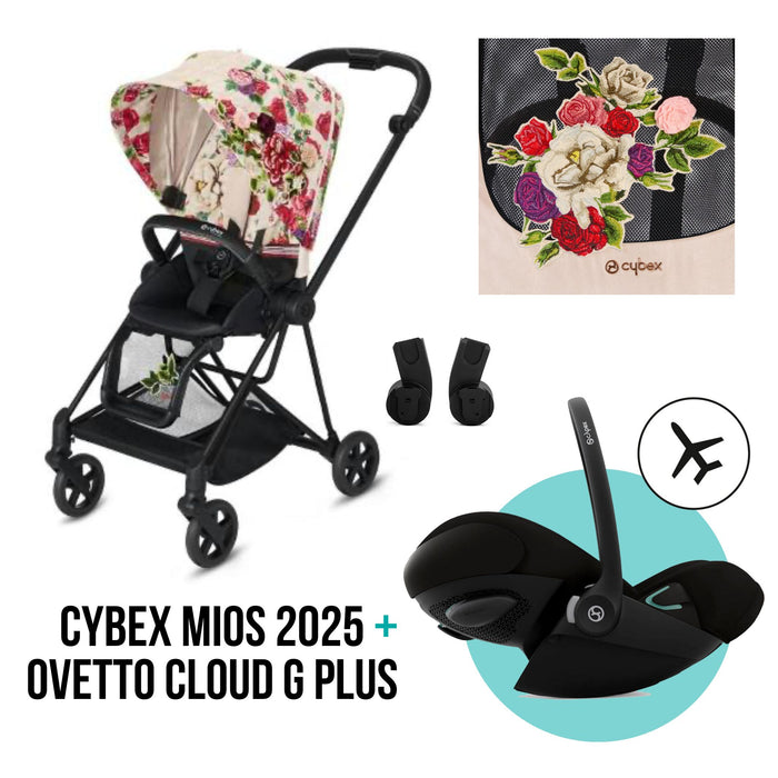 DUO Cybex MIOS Cittadino Blossom EXTRA COMPATTO + Ovetto Reclinabile Cloud G Black