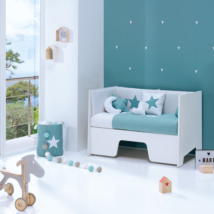 Lettini Montessori PROMO AUTUNNO 5 in 1 ALONDRA 60x120 cm, con Tessile e Sponda