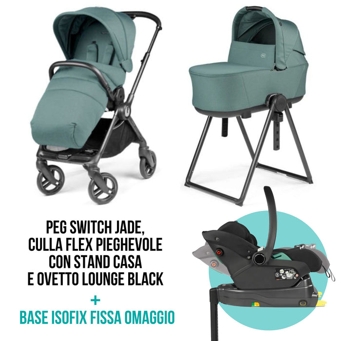 TRIO LOUNGE SWITCH Peg Perego - Solo 51 cm! Ovetto Reclinabile + Base Isofix fissa OMAGGIO