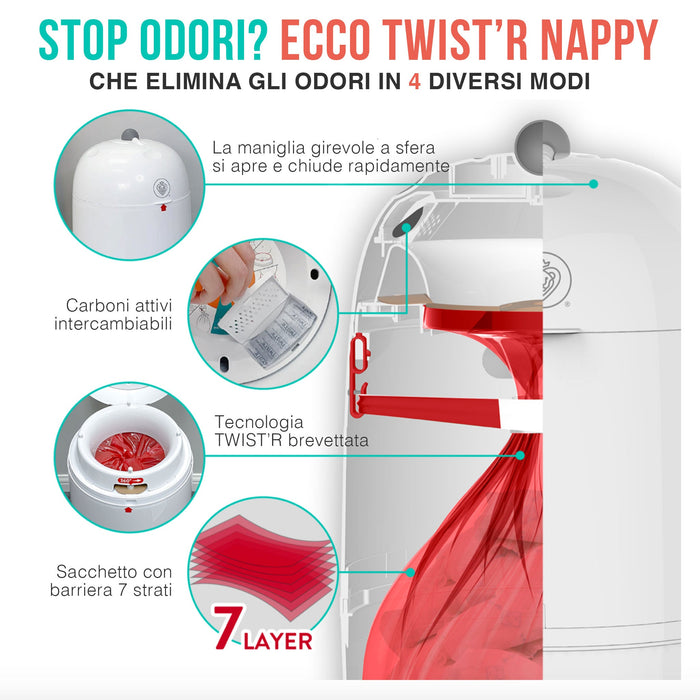 REGALATO !S! Cestino Mangia Pannolini TWIST'R NAPPY Anti-Odori con Sistema Rotativo