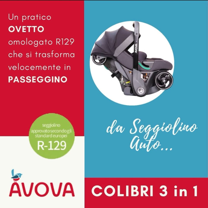 Seggiolino Auto OVETTO 3 in 1 COLIBRI di AVOVA diventa Passeggino