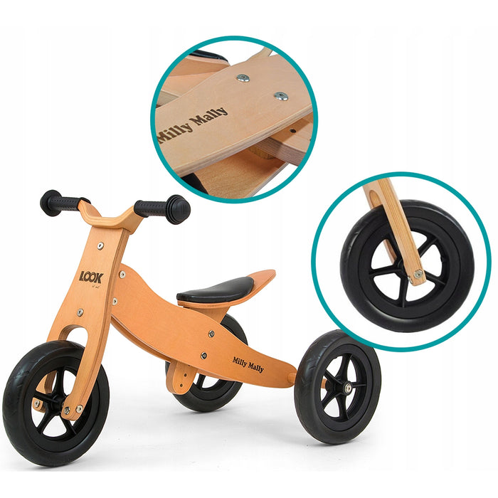 TRICICLO & BICI Senza Ruote 2-in-1 Cavalcabile in Legno per l'Equilibrio