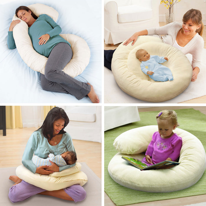 Cuscino Allattamento In Chambray Indaco - Morbido, Lavabile, Supporto Per Mamma E Bambino - Foto 8